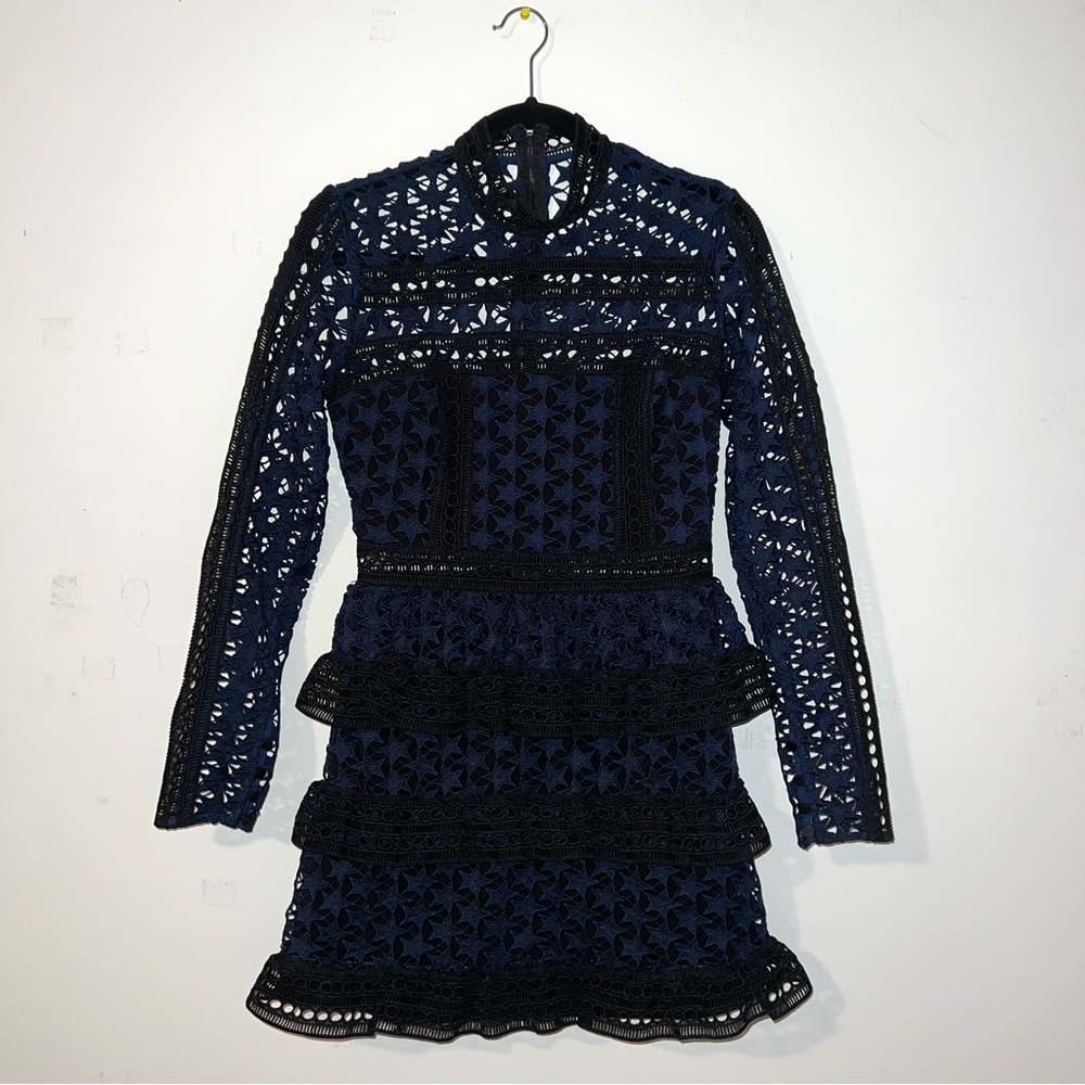 Self-Portrait High Neck Star Lace Paneled Dress